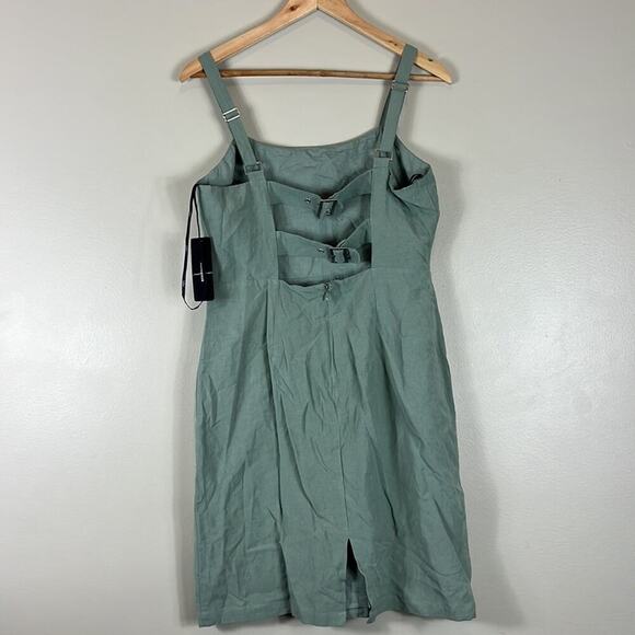 Lulus NWT Linen Blend Joyful Juniper Washed Olive Green Open Back Midi Dress - Picture 4 of 6